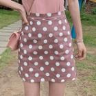 Polka Dot Denim Fitted Skirt