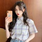 Front Pocket Short-sleeve Plaid Button-down Shirt