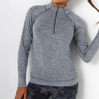 High Neck Long Sleeve Zip-up Front Yoga Top