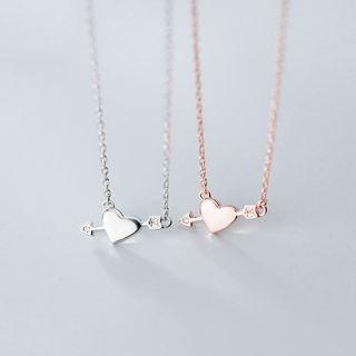 925 Sterling Silver Rhinestone Heart & Arrow Pendant Necklace