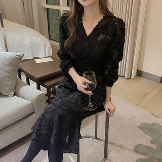 V-neck Tie-waist Midi Mermaid Dress