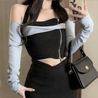 Long-sleeve Shrug / Zip Camisole / Mini Skirt / Set