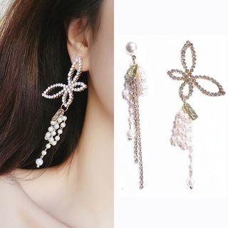 Asymmetric Rhinestone Ear Stud 1 Pair - Gold - One Size