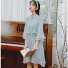 Embroidered Frog-button 3/4-sleeve Chiffon Dress