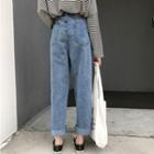 High Waist Wide-leg Jeans / Contrast-trim Sweatshorts