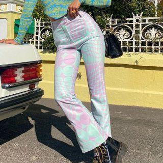High Waist Print Bootcut Pants