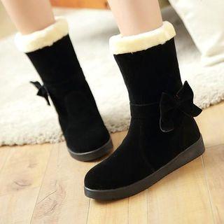 Faux Suede Ribbon Accent Short Boots