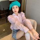 Puff-sleeve Blouse Light Purple - One Size