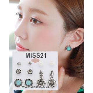 Faux-gem Antique Earring Set Of 12 Pcs One Size
