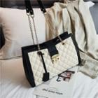 Piped Quilted Faux Leather Handbag
