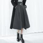 Striped Wool A-line Midi Skirt With Belt