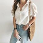 Puff-sleeve Sheer Blouse Ivory - One Size