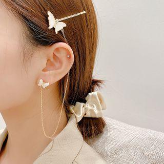 Rhinestone Butterfly Chained Earring E2770 - 1pc - Gold - One Size