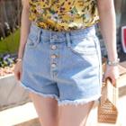 Button-fly Dip-back Denim Shorts