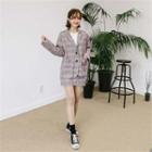 Set: Patch-pocket Plaid Blazer + Band-waist Mini Skirt