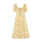 Short-sleeve Gingham Floral A-line Dress