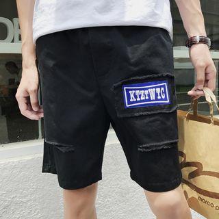 Lettering Distressed Shorts