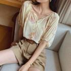 Puff-sleeve Floral Print Blouse / Shorts / Belt / Set