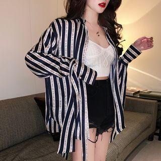 Plain Knit Camisole / Long-sleeve Striped Shirt