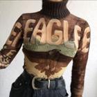 Eagle Print Long-sleeve Crop Top