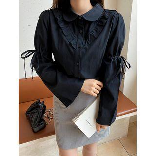 Beribboned Bell-sleeve Frilled Blouse