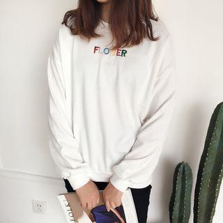 Floral Embroidered Lettering Sweatshirt