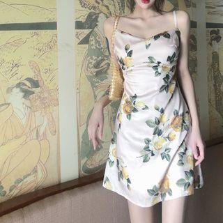 Spaghetti-strap Rose Print Dress
