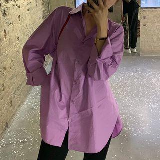 Contrast Trim Long Shirt Purple - One Size