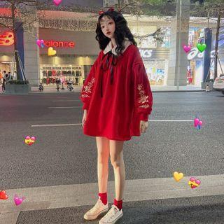 Peter Pan Collar Embroidered Puff-sleeve Dress