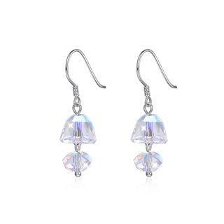 Simple 925 Sterling Silver Earrings With White Austrian Element Crystal Silver - One Size