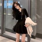 Long-sleeve Side-zip Mini A-line Dress Black - One Size