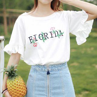 Ruffle Trim Short-sleeve Lettering T-shirt