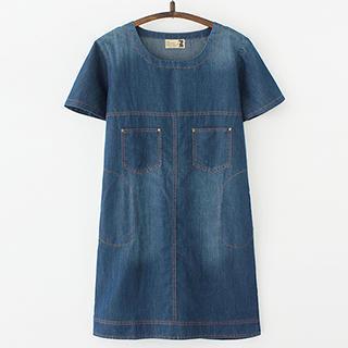 Short-sleeve Washed Denim Dress