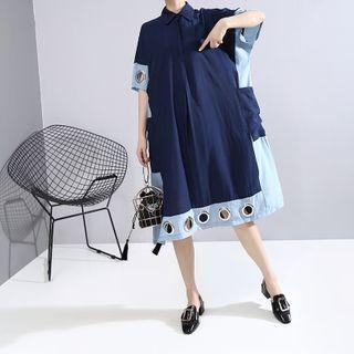 Short-sleeve Grommet Midi Shirtdress
