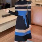 Striped Midi A-line Knit Dress