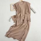 Set: Sleeveless Knit Midi Dress + Open Front Vest