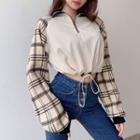 Plaid Panel Half-zip Drawcord Pullover