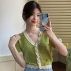 Short-sleeve Two-tone Cardigan Green - One Size