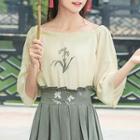 Embroidered Off-shoulder 3/4-sleeve Top