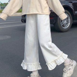 Ruffle Hem Straight-cut Pants