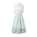 Set: Flared-sleeve Shirt + Floral Midi A-line Skirt