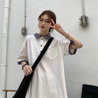 Elbow-sleeve Polo Shirtdress White - One Size
