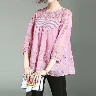 Lace Panel 3/4 Sleeve Top