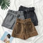 Dual-pocket Wool Shorts With Belt