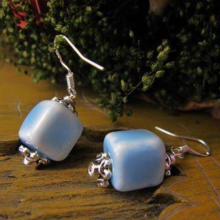 Ceramic Cube Dangle Earring Cube - Sky Blue - One Size
