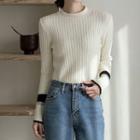 Crew-neck Piped Rib-knit Top