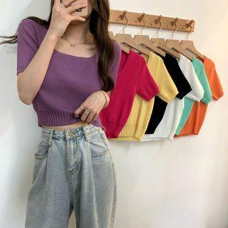 Square-neck Knit Short-sleeve Shirt