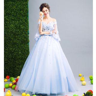 Off-shoulder Embellished Floral Evening Gown
