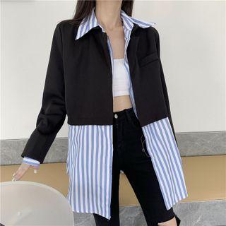 Mock Two-piece Striped Long Blazer