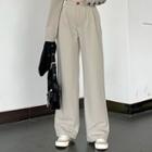 Set: Long-sleeve Plain Cropped Top + High-waist Wide-leg Pants